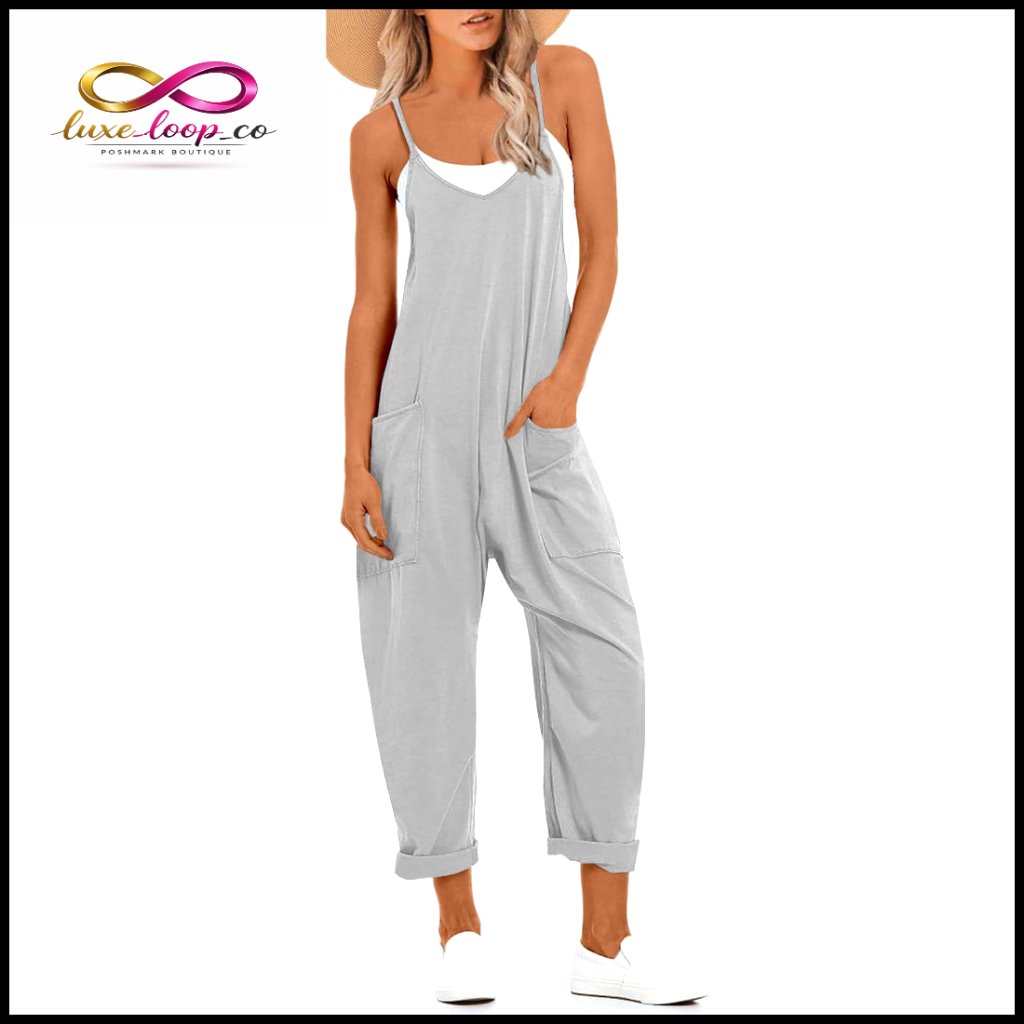 V-Neck Sleeveless Jumpsuit With Harem Pants And Pockets